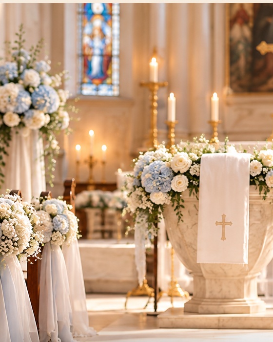 Décoration de baptême en église